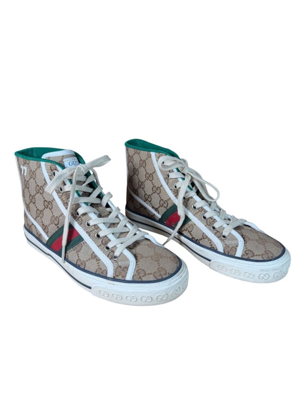 Gucci Tennis 1977 GG Canvas Mid Top Sneakers Beige Size EU 38 US 8